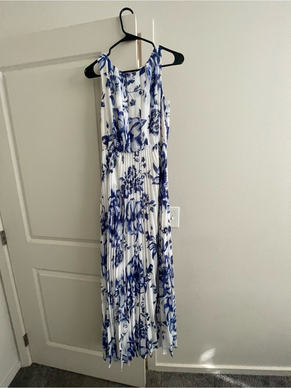 Eliza J White Maxi Dress with Blue Floral Print